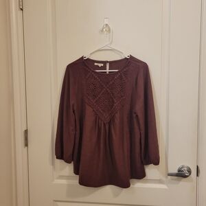 Maurices Mauve Crochet Yoke Long Sleeve Tunic